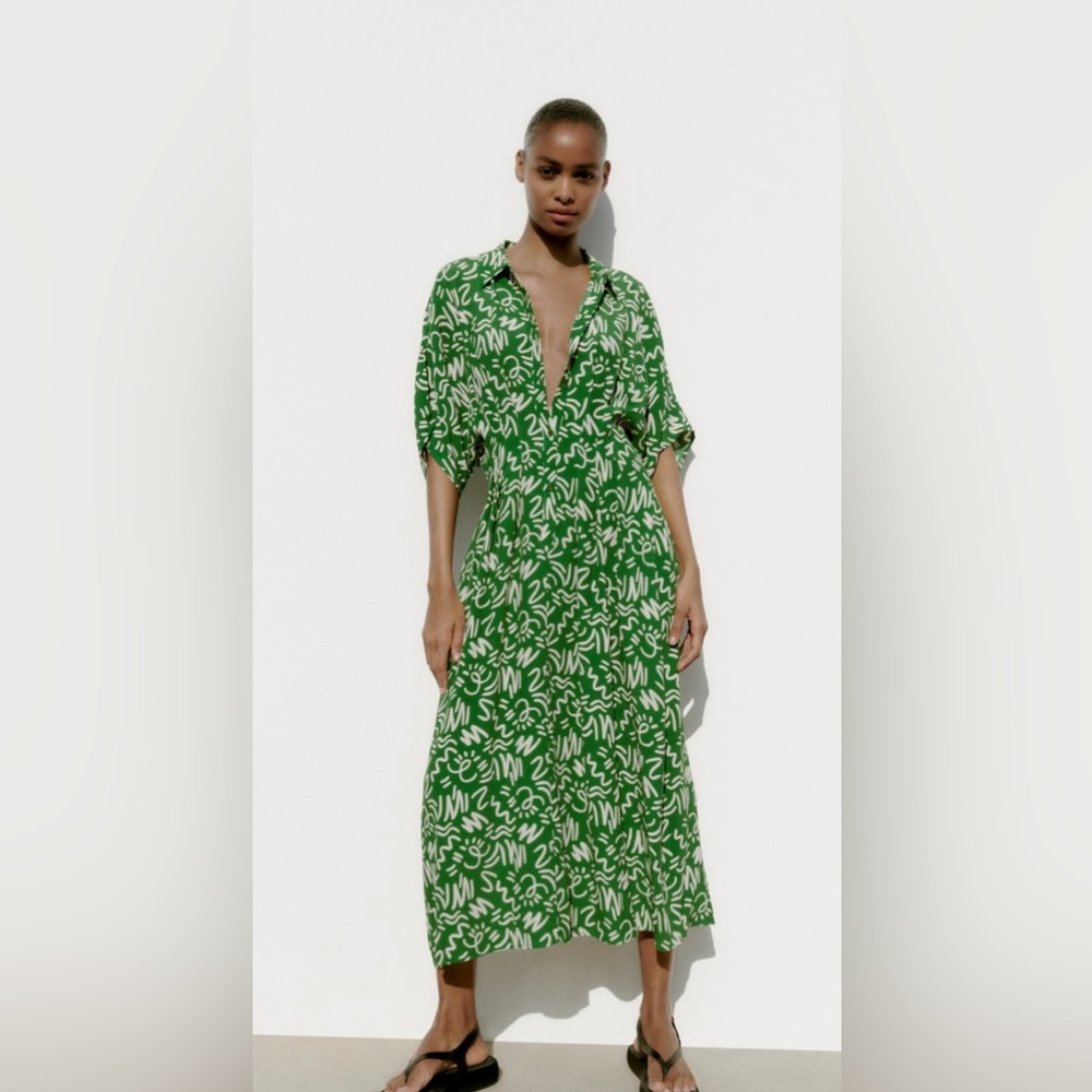 Zara Green long print dress